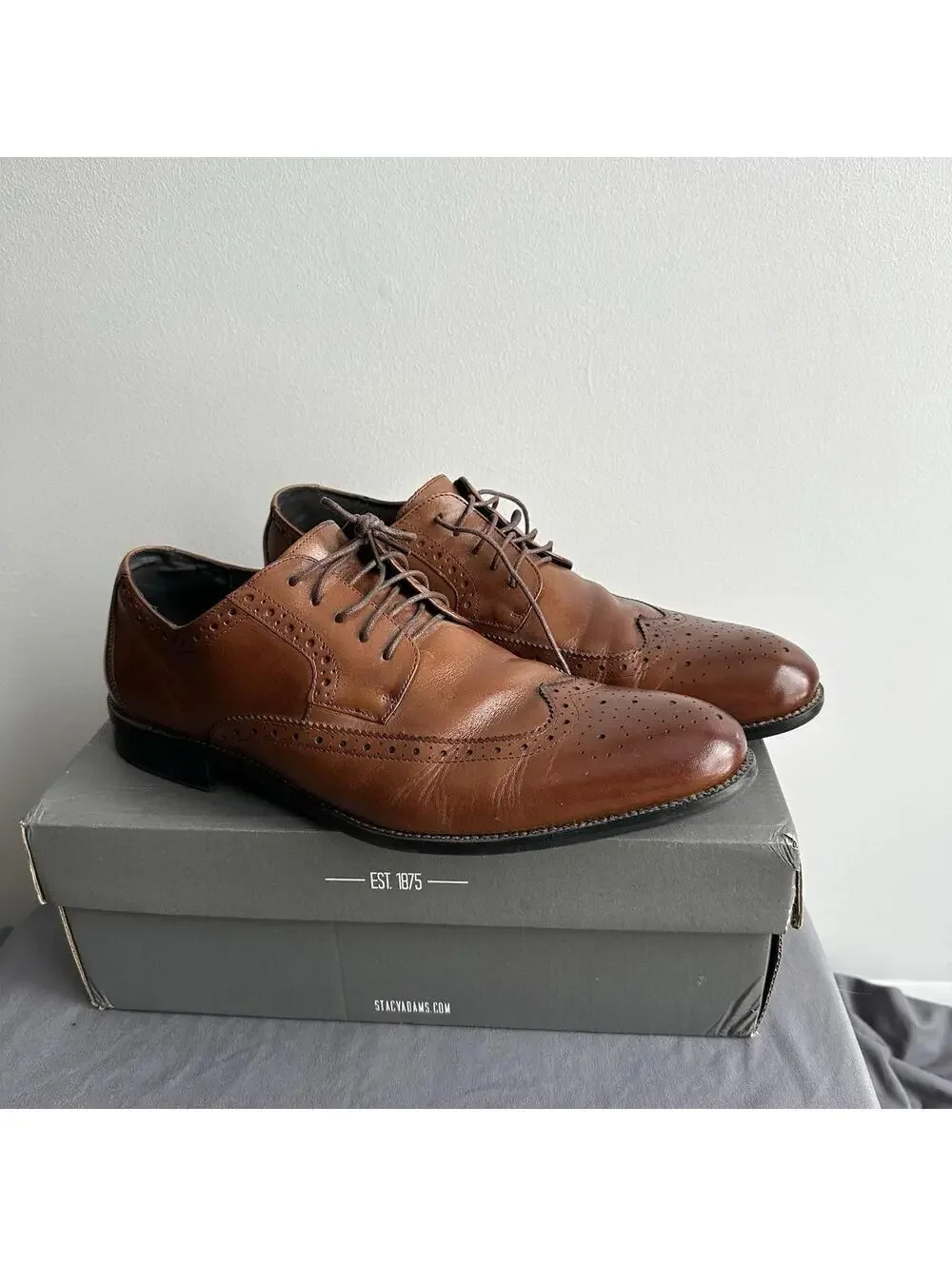 Stacy Adams Men 13W Shoes Cognac Garrison Wingtip Leather Oxford